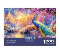 Peacock by River with Swan And Castle Puzzle Da 1000 Pezzi Beautiful Peacock Qualità Premium, Ottimo Gioco Per Adulti E Bambini Peacock by River with Swan And Castle