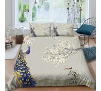 Peacock in bloomSet Di Copripiumino microfibra morbida 3 Pezzi stampa 3D con cerniera Asian ink painting copripiumino con federa traspirante ultra morbido e traspirante for bambini Single（140x200cm）