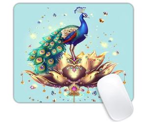 Peacock On Lotus with Jewels-14 Tappetino Mouse Soffice Tappetini per Il Mouse Antipolvere Mousemat per Ufficio Laptop Pc 25X30Cm