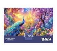 Peacock on Rock before Glowing Castle Puzzle Da 1000 Pezzi Beautiful Peacock Ideale Per Uomini, Donne, Anziani E over 65 38x26cm/1000pcs