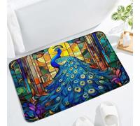 Peacock Stained Glass Vintage Artwork Blue Feather Elegant Bird Window Beautiful Tail Asian Animal Cute Aesthetics Exotic Wildlife Zerbino Asciugapassi Tappeto Entrata Tappeti Da Bagno 40X60Cm