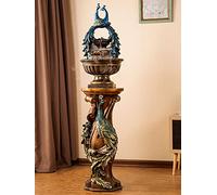 Peacock Tabletop Water Fountain Indoor Floor Standing Fountain Retro Resin Decorations with Crystal Ball/LED Light/Atomizer Feng Shui Ornaments for Living Room Balcony Office (C)