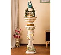 Peacock Tabletop Water Fountain Indoor Floor Standing Fountain Retro Resin Decorations with Crystal Ball/LED Light/Atomizer Feng Shui Ornaments for Living Room Balcony Office (D)