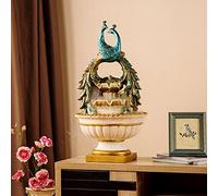 Peacock Tabletop Water Fountain Indoor Floor Standing Fountain Retro Resin Decorations with Crystal Ball/LED Light/Atomizer Feng Shui Ornaments for Living Room Balcony Office (B)