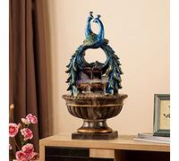 Peacock Tabletop Water Fountain Indoor Floor Standing Fountain Retro Resin Decorations with Crystal Ball/LED Light/Atomizer Feng Shui Ornaments for Living Room Balcony Office (A)