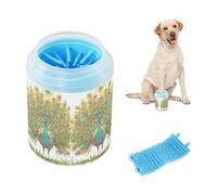 Peacock with Open Feathers Art Portable Pet Paw Cleaner Cup with Silicone Brush Soft Pet Bathing Brush for Small Medium Large Breed Dogs Cats