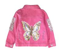 Peacolate 3-7Years Little Big Girl Pink Denim Giacca Farfalla Paillettes Outwear, Rosa, 5 anni