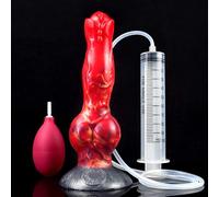 Peadxuno Dildo gonfiabile morbido in silicone per animali, plug anali per pene, dildo gonfiabile che squirta, grande nodo, ventosa, giocattolo forte per eiaculare (dildo+siring airbag per iniezione)
