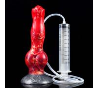 Peadxuno Dildo realistico morbido in silicone per animali, plug anali per pene, dildo gonfiabile che squirta, grande nodo, ventosa, giocattolo forte per eiaculare (dildo+siringa)