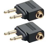 Peak Power - Adattatore audio per cuffie da aereo (2 pezzi), doppio jack da 3,5 mm maschio a femmina da 3,5 mm, audio placcato oro