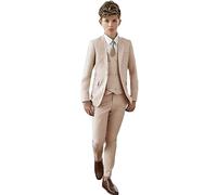 Peak Risvolto Vestito per Ragazzi Slim Fit Blazer Gilet Pantaloni Partito Abito Formale Bambino Smoking Matrimonio, Beige, 14 Anni