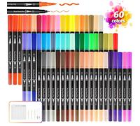 Peakness Brush Pen Lettering, 60 Colori Pennarelli Doppia Punta 0,4 mm e 1-4mm Punta Brush, per Bambini e Adulti Calligrafia, Pittura, Colorazione, Disegnare a Scuola