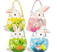 PeakPeek Set di 4 cestini pasquali per bambini in feltro, nido di Pasqua da riempire, cestino pieghevole con coniglio, cestino pasquale con manico per bambini, caccia alle uova di Pasqua e decorazione