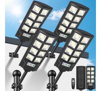 PEAKRO 600W Lampione Solare Led Esterno 4 pezzi, 6500K IP65 Impermeabile Faretto Stradale con Sensore di Movimento, Lampioni da Giardino Esterno Solari Lampada Stradale Solare per Garage Strada