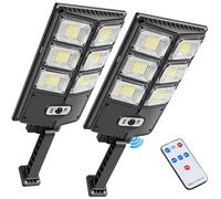 PEAKRO Lampione Solare Led Esterno 252 LED 150W Luci Faro Led Esterno con Pannello Solare e Sensore di Movimento, IP65 Impermeabile Lampada Lampione da Giardino con Telecomando per Strada Garage(2)