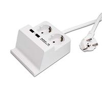 PeakTech 3125, Presa di corrente da tavolo con 2 x 230 V Schuko e 2 caricabatterie USB da 2,5 A, ciabatta con blocco di sicurezza per bambini, incl. supporto per smartphone e tablet, antiscivolo