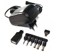PeakTech 3127 B - Alimentatore di rete universale 3 V - 12 V 1,5 A DC con 6 spine cava e adattatore jack e presa USB-A, lunghezza cavo 180 cm, adattatore di ricarica 3 V 6 V 9 V 12 V DC 1500 mA
