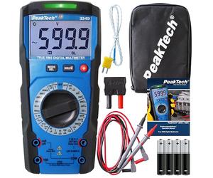 PeakTech 3349 - True RMS Multimeter mit Digital Anzeige Strommessgerät mit 6000 Counts Profi-Messgerät für Elektriker 10A AC/DC - CAT III 600V, manuelle Bereichswahl