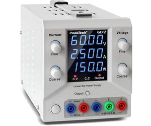 PeakTech 6172 - Alimentatore da laboratorio 0-60 V / 0-2,5 A DC SELV lineare con trasformatore di isolamento, alimentatore da laboratorio con USB e software