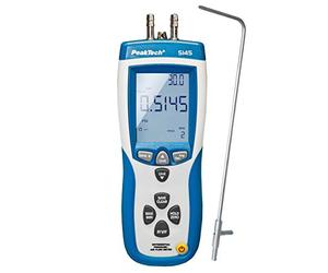 PeakTech P 5145 - Misuratore differenziale e velocità dell'aria 2 in 1 con tubo Pitot, manometro con USB, massa dell'aria e temperatura dell'aria