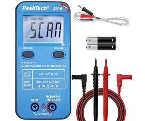 PeakTech P1072, Multimetro digitale True RMS SMART con funzione Auto-Range, Multimetro digitale con display LCD a 4.000 conteggi, Misuratore di corrente fino a 600V AC/DC, NCV e test dal vivo