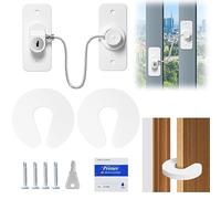 PEAKTOP 1 Serrature per finestre in UPVC e 2 fermaporta di sicurezza per bambini, limitatori adesivi per finestre, serratura di sicurezza per bambini con chiave, protezioni per le dita, fermaporta in