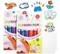 PEAKTOP 12 Pezzi Penne Magiche per Popcorn, 3D Magica Popcorn con A5 Tavole da Disegno, Bambini DIY Bubble Popcorn Drawing Pens per Decorazione Scheda Biglietti D'auguri