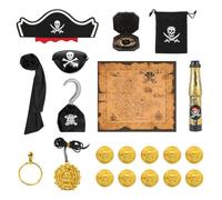 PEAKTOP 20PCS Kids Pirate Costume Set, Accessori Costume Da Pirata Con Maschera Per Gli Occhi Cappello Cintur Monete D'Oro Bussola Mappa Del Tesoro Per Carnevale Cosplay Halloween Spettacolo Teatrale
