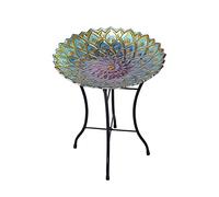 Peaktop Vasca per Uccellini Vetro e Supporto Metallo Accessorio Giardino 3014051