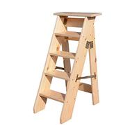 Pealihuy Sgabello con Scala in Legno Multifunzione Pieghevole 5 gradini Libreria per la casa in Legno Spesso (Colore Naturale)