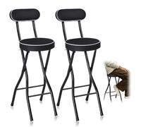 Pealihuy Sgabello pieghevole portatile Sgabelli da bar alti, sgabello da bar Kithchen, sgabello pieghevole imbottito pieghevole nero con schienale alto, seggiolone da colazione da cucina (2 pezzi, 70