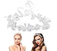 PEALOVCOM Cerchietto Bianco Comunione Coroncine per Capelli Comunione Coroncina di Fiori per Capelli Fascia Nozze per Capelli con Perline e Strass Copricapo da Ragazza di Fiori per Donne e Ragazze