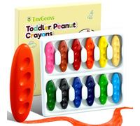 Peanut Crayons 12 Pastelli Bambini 3 Anni, Forma Ergonomica Arachidi | Crayon per 1-3, Colori che Non Sporcano, Pastello a Razzo e Facili da Impugnare, Divertimento Lavabile