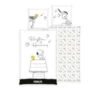 Peanuts - Biancheria da letto liscia Ritmo di Harmony Snoopy Woodstock, 100% cotone, 135 x 200 cm e 80 x 80 cm, tutto in uno, outlet-24