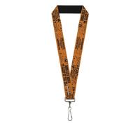 Peanuts Lanyard, Snoopy Poses and Quotes Collage Orange Black, Elastic