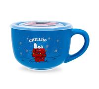 Peanuts Snoopy " Chillin " Ceramica Zuppa Tazza Con Sfiati Coperchio Porta 710ml