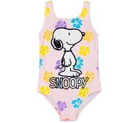 Peanuts Snoopy Costume da Bagno per Ragazze | Bambini Animato Beagle Cane Blu Giallo Viola Fiore Floreale Tutto in Uno Costume da Bagno Rosa By Schulz Merchandise