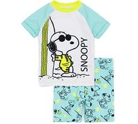 PEANUTS Snoopy Costume da Bagno per Ragazzi | Bambini 2 Pezzi T-Shirt Pantaloncini Animati Beagle Woodstock Cane Blu Tutto in Un Costume da Bagno Merchandise