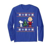Peanuts Snoopy e Charlie Albero di Natale Maglia a Manica, Unisex per Adulti, Blu Reale, XL