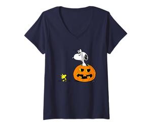 Peanuts Snoopy e Woodstock non spaventato Halloween Maglietta con Collo a V