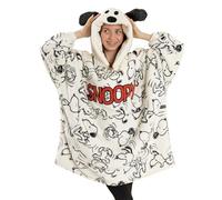Peanuts Snoopy - Felpa con cappuccio da donna bianca in pile con orecchie 3D, a maniche lunghe, con cappuccio, per rilassarsi, stampa con personaggi, comodo da indossare in interni
