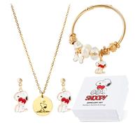 Peanuts Snoopy Set Gioielli Donna Adolescenti, 3 Pz Collane Oro, Orecchini, Bracciale - Regalo Donna