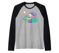 Peanuts Snoopy Summer Surf Hawaii Holiday Longboard Retro Maglia con Maniche Raglan