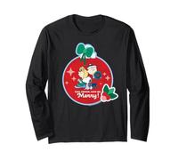 Peanuts Xmas Snoopy Charlie Sally Mangiare Bere Buon Amici Maglia a Manica