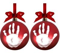 Pearhead 50017 Pallina di Natale in Plastica, Decorazione Natalizia Albero Natale da Appendere con Kit Impronta, Fiocco Rosso (Confezione da 2)