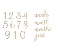 Pearhead Numeri e parole in legno, biglietti di annuncio per bambini, segna traguardi, marcatori per la gravidanza, puntelli fotografici in legno per gravidanza e bambino