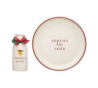 Pearhead Set di biscotti per Babbo Natale e lattiera, piatto da portata in ceramica con bottiglia per il latte, tradizione della vigilia di Natale per bambini, vassoio per dolcetti di Babbo Natale