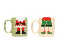 Pearhead Set di tazze natalizie abbinate, set di tazze natalizie con Babbo Natale ed elfo, decorazioni natalizie per la casa, set di 2 tazze da caffè stagionali, adatte al microonde e alla