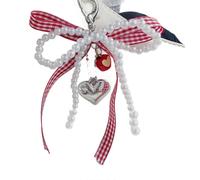 (Pearl bow with apple) Portachiavi con grazioso fiocco e perle per feste e appuntamenti, multicolore.