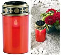 Pearl Candle Lights - Lampada per Tomba: Luce LED Solare per cimitero, con Luce Continua, Candlelight-LED, Pannello Solare (da Tomba con sensore crepuscolare, Lampada da eterna, Fiamma)